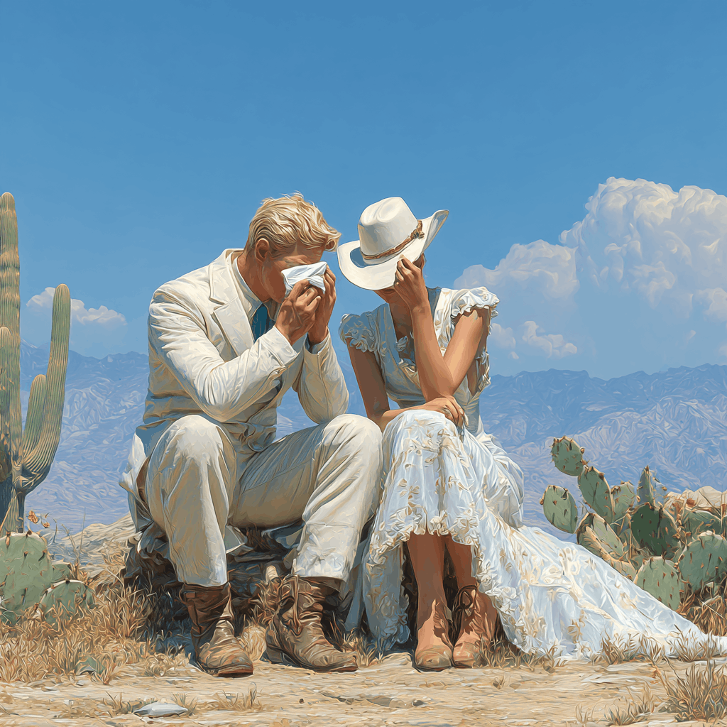 get married in phoenix, get married in arizona, summer wedding, bride wiping groom's forehead