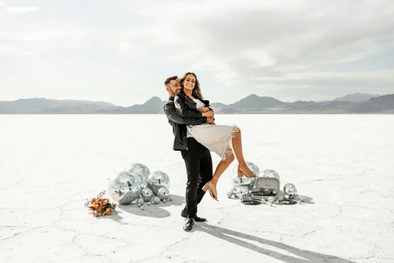 fun bride and groom desert wedding